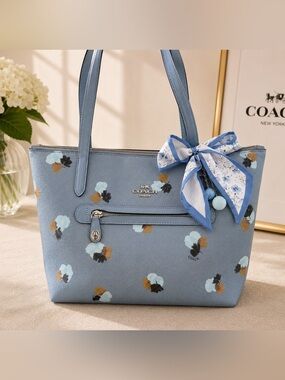 Coach Floral Print Leather Tote Bag in Light Blue 2016 Coach Taylor tote
